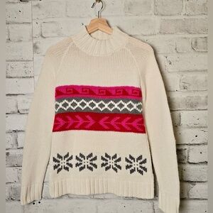 Vintage Nordic Fair Isle Knit Sweater Cream Pink Red – Size 46